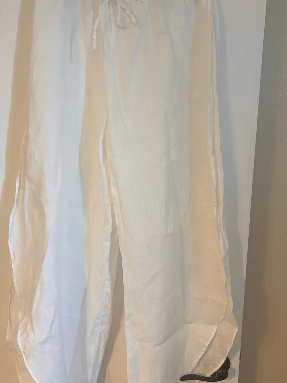 100% Linen Zara White Wide-Leg Linen Blend Pants